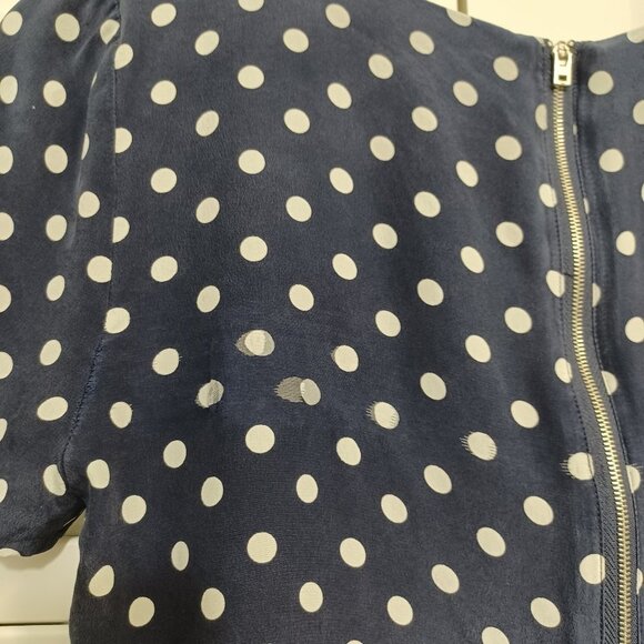 J Crew Blouse 100% Silk Dark Navy Blue Polka Dot Back Zip Size 2 - Picture 7 of 9